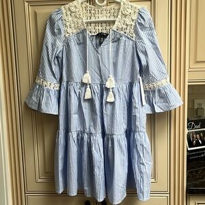 Aqua blue/white stripe cover up or dress - xs - new